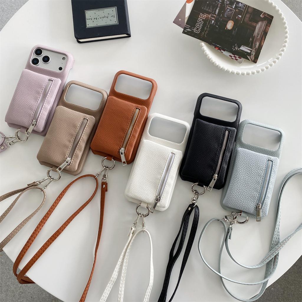 Leather Crossbody Zipper Wallet Phone Case for iPhone 17 Air 16 15 14 Plus 13 12 Pro Max with Card Holder Slot Protective Cover