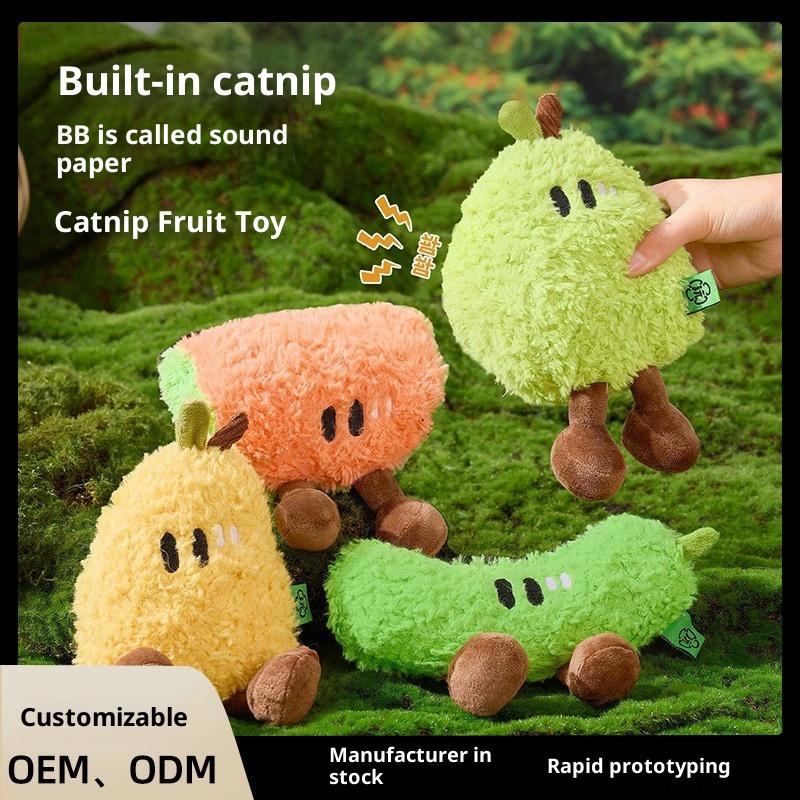 Eco-Friendly Catnip Plush Toy Chew Resistant Fruit Shapes for Boredom Relief and Self-Play