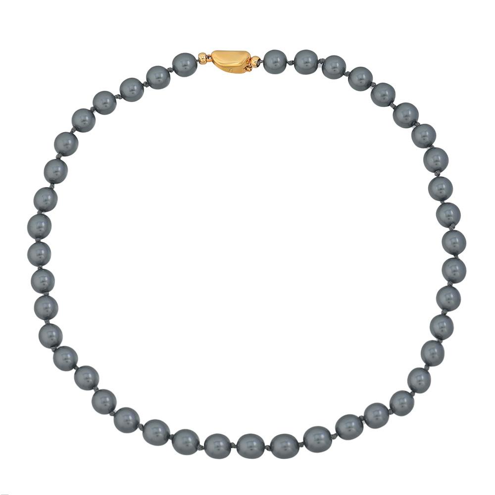GEMCHIC Women s Platinum Grey Glass Bead Necklace with Gold Plated Clasp, Fashionable Geometric Collarbone Chain for Daily and Office Wear