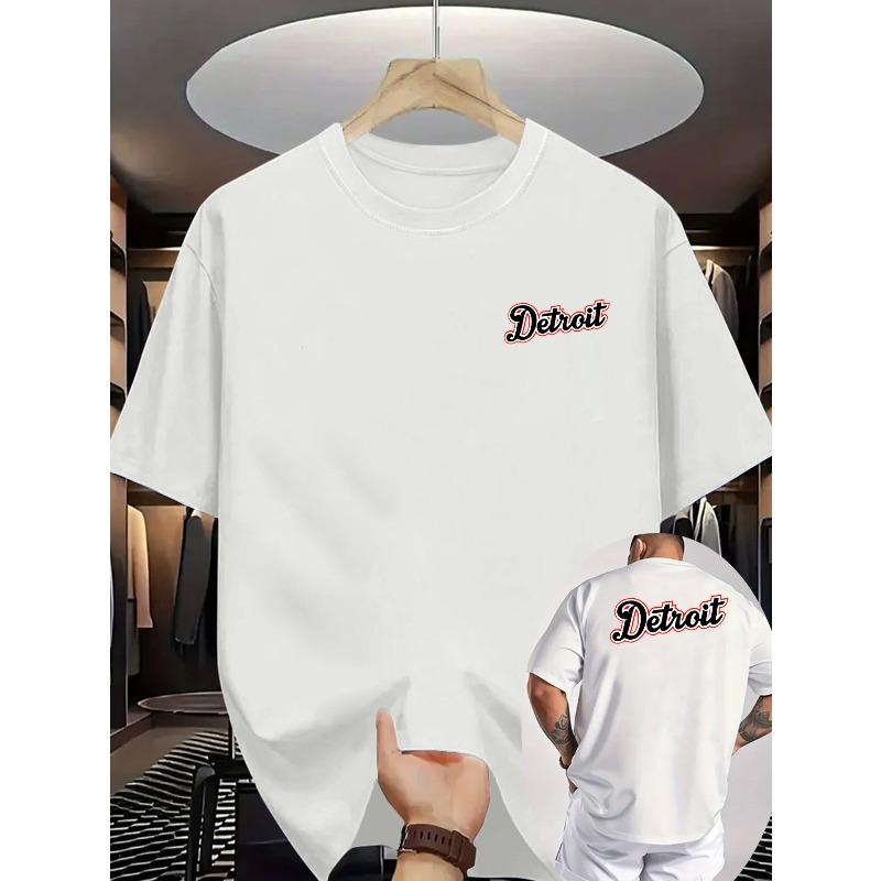 

2026 Summer New Men S Casual Short-Sleeve T-Shirt, Ribbed Crew Neck Top,Comfortable, with a Detroit City Print Suitable for Outdoor Activities S белый