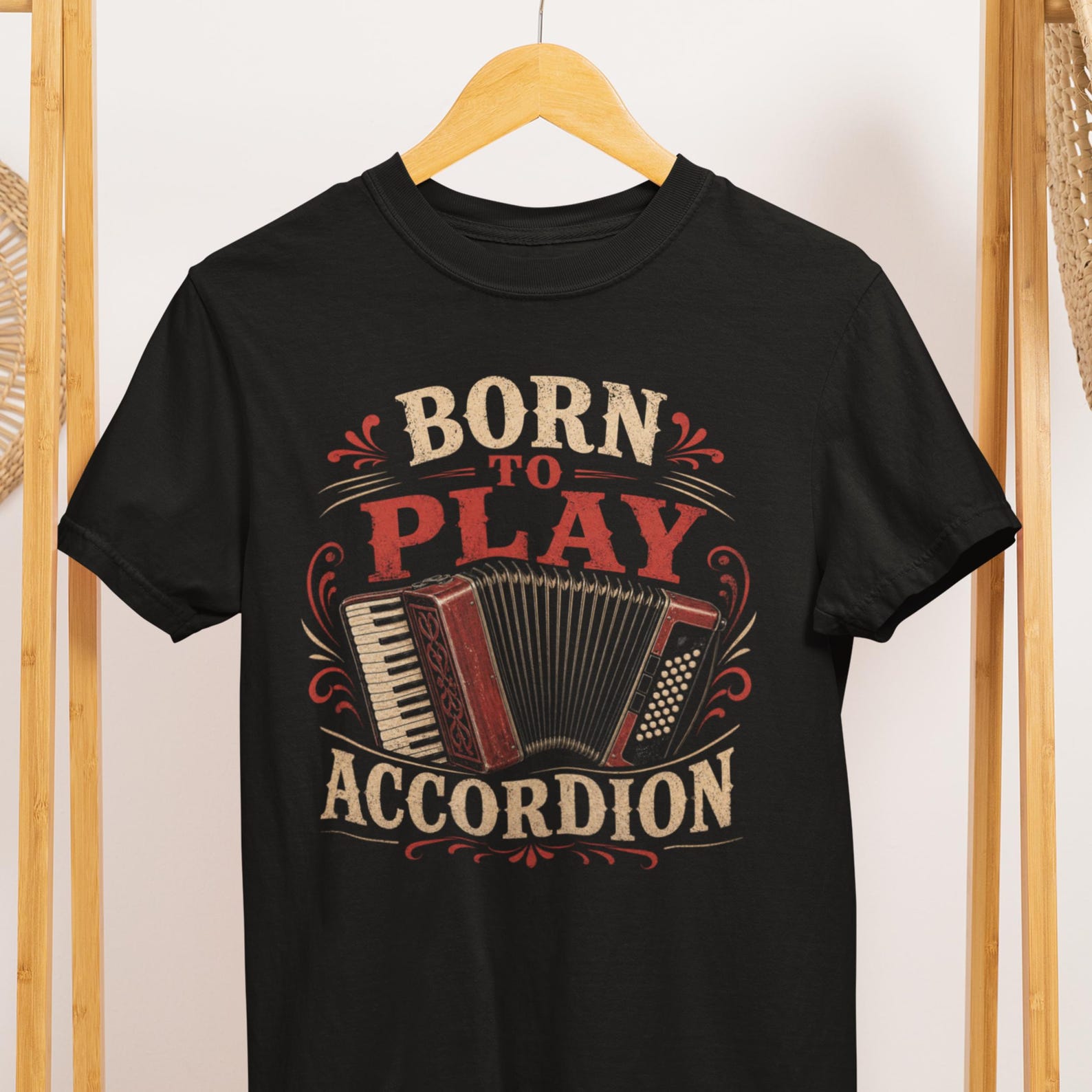 Born to Play Accordion T-Shirt, Musician Folk Music Tee S