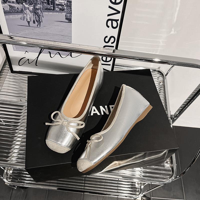 

Маленькая внутренняя высота, квадратный носок, серебристые туфли-лодочки, бант, туфли Мэри Джейн, детские балетки, женская обувь для улицы 40 серебряный