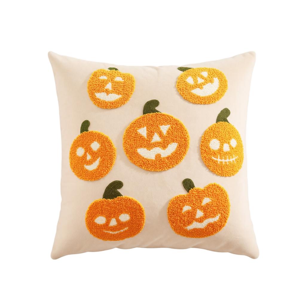 Halloween Fall Embroidered Throw Cover, Velvet Pumpkin Sunflower Design for Couch Sofa Decorative Cushion Case
