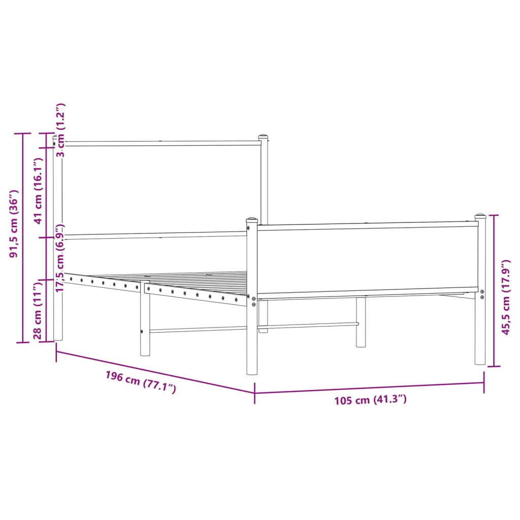 Metal Bed Frame Without Mattress Oak Effect 100 X 190 Cm