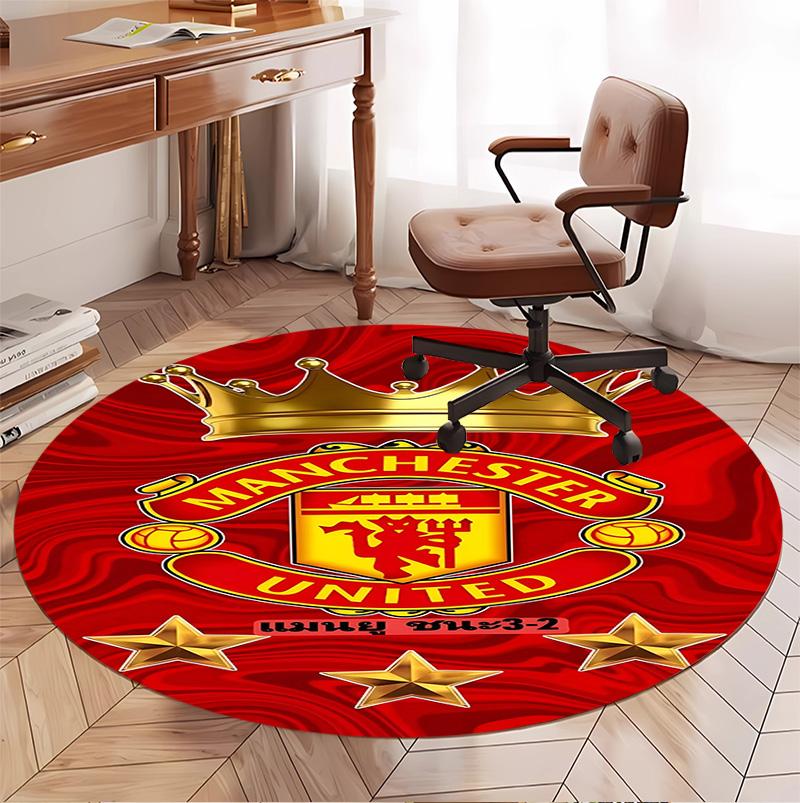 Tappeto Rotondo con Motivo Manchester United F.C, Tappetino da Interno/Esterno, per Picnic, Sala Giochi, Camera da Letto, Ufficio, Soggiorno, Tappeto Decorativo per la Casa, Regalo di Compleanno