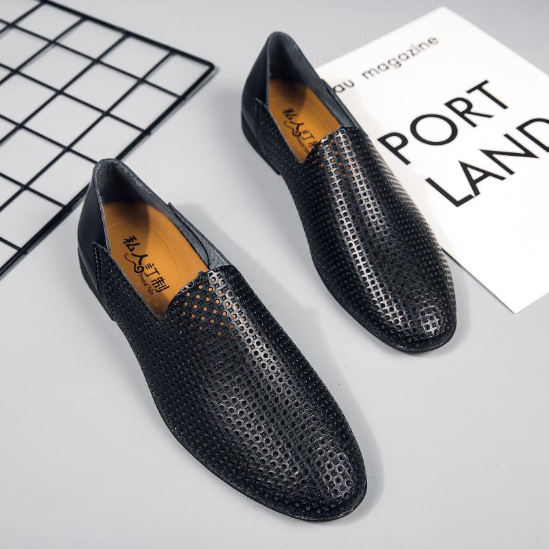 Pánské mokasíny z pravé kůže, módní pánské obchodní boty, prodyšné pánské nazouvací boty, duté boty pro řízení, letní mokasíny