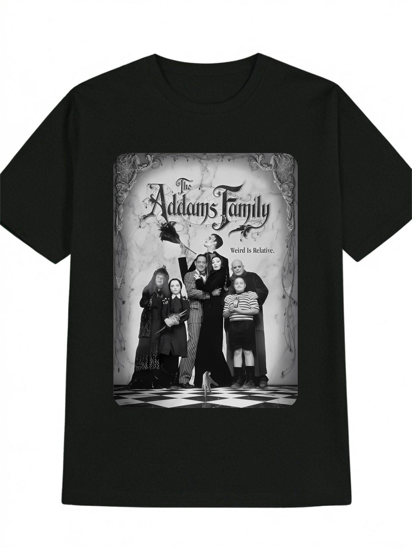 [Weird T-shirt] Weird Is Relative The Addams Family Casual Crew Neck T-shirt | Print Pattern Top XXXL