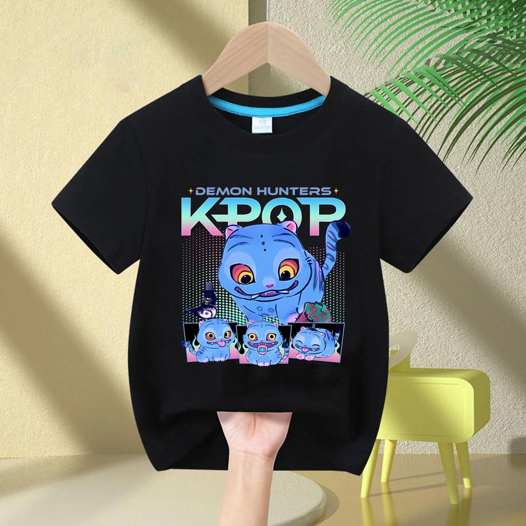 KPop Dämonenjäger Derpy Tiger Damen T-Shirt Druck Mode Lässige Oberteile Rundhals Cartoon T-Shirt Lässige Kleidung