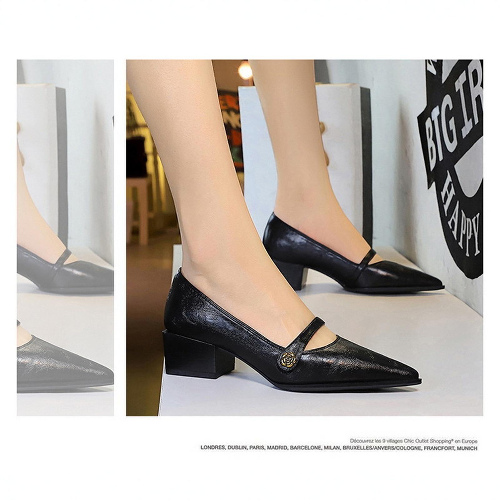 Women s Retro Mary Camellia Strap Low Heels 40
