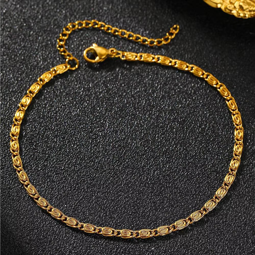 FTCY Stainless Steel Chain Bracelet for Women Gold Color Lightweight Luxury Women's Bracelet Foot Ankle Jewelry Accessories