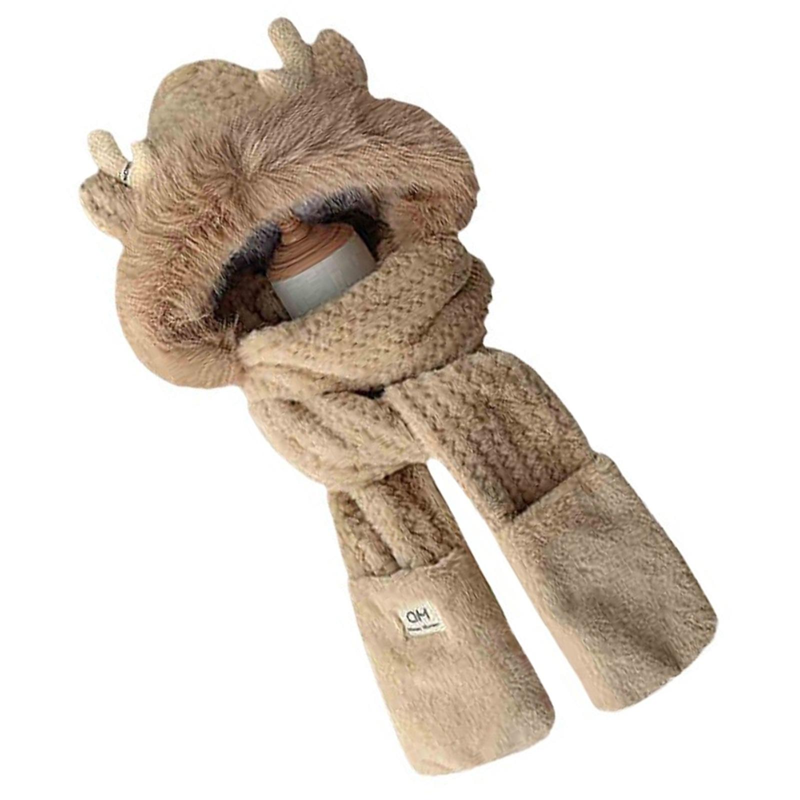 

Пушистый комплект шарф-шапка-перчатки для женщин, для занятий спортом на открытом воздухе, пушистая мягкая шапка, утолщенный головной убор, шапка для зимних видов спорта хаки