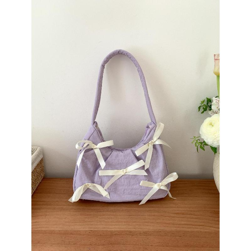 

Sweet ballet style bow underarm bag women s nylon handbag niche design shoulder bag women фиолетовый