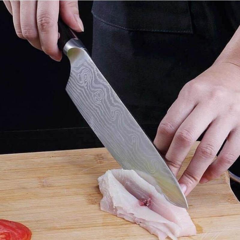 1PC,Chef's Knife Japanese Knife Sashimi Slicing Knife Chef's Multi-purpose Knife Cooking Knife Damascus Laser Pattern Kitchen Knife