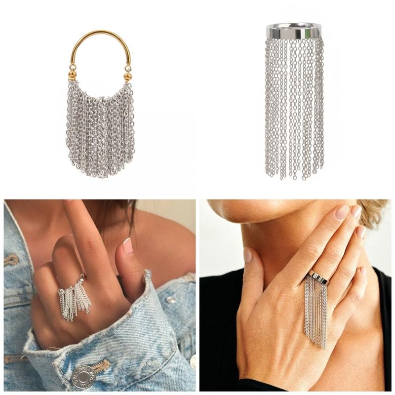 Einzigartiger verstellbarer Ring Edelstahlring mit Gold- und Silberkettenfransen Schmuck für Partys und Hochzeiten