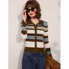 Gestreifter Strick-Cardigan mit Revers für Damen