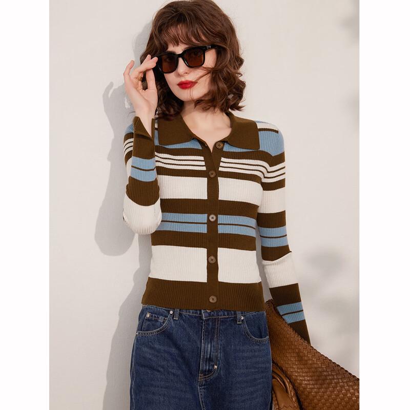 Gestreifter Strick-Cardigan mit Revers für Damen