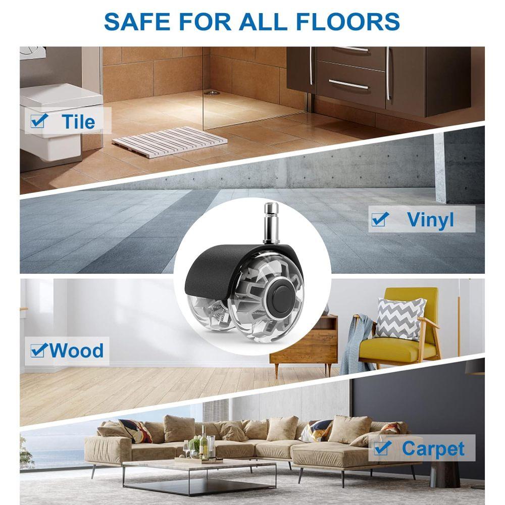 Rodas de rodízio para cadeira de escritório (Conjunto de 5),Rodas de cadeira para serviço pesado suportam 2200 libras, rodízios de cadeira de borracha silenciosa, 2 polegadas universais