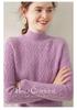 Women's Cable Knit Half-High Neck Cashmere Sweater - Loose, Thick, Warm Base Layer