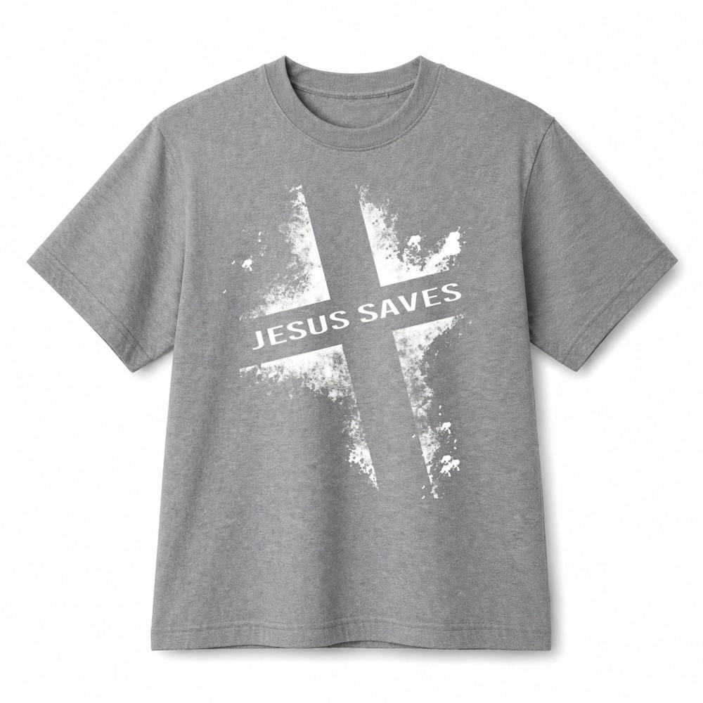Unisex Jesus Saves Cross Faith Christian Believer Cotton T-Shirt Casual Tee L