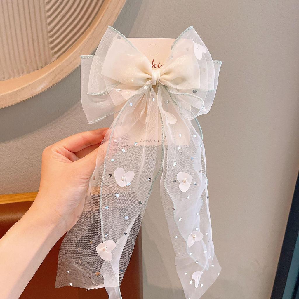 Korean Style Mesh Bow Hair Clip for Kids - Fairy Princess Streamer Ponytail Accessory