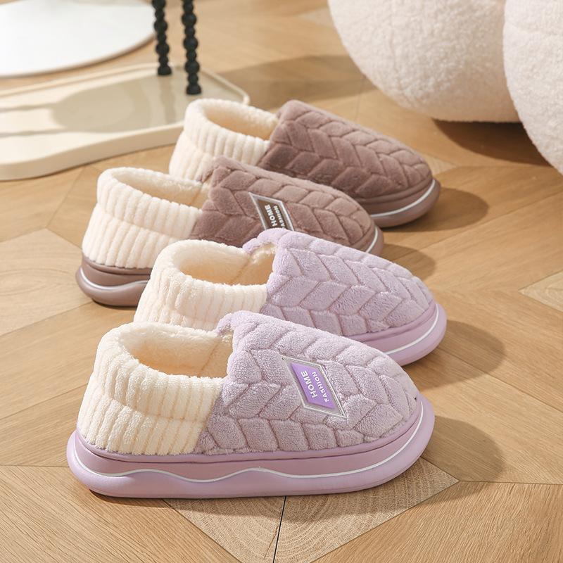 Cixi Cotton Slippers Thick Soles for Winter Home Use Indoor Non-slip Warm Confinement Shoes Home Couple