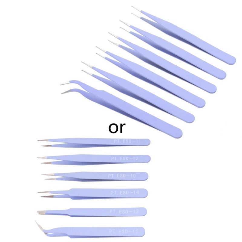 6 Pcs Anti-Static Stainless Steel Tweezers Electronics Tweezers Kit for Jewelry Crafts Electronics Picking Tools