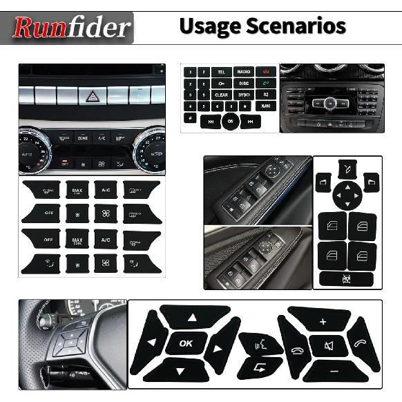 Car Interior Stickers Button Decals for Mercedes Benz A W176 B W246 C W204 E W212 SLK R172 CLS W218 GLK X204 SL R231 Steering Wheel AC Window Radio