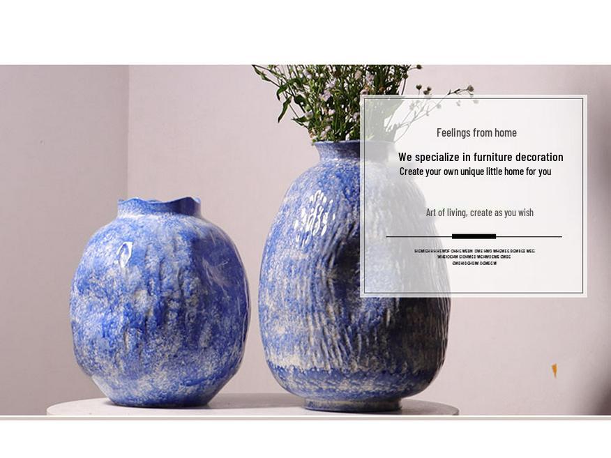 Nordic Minimalist Blue Ceramic Vase for Living Room Flower Arrangements