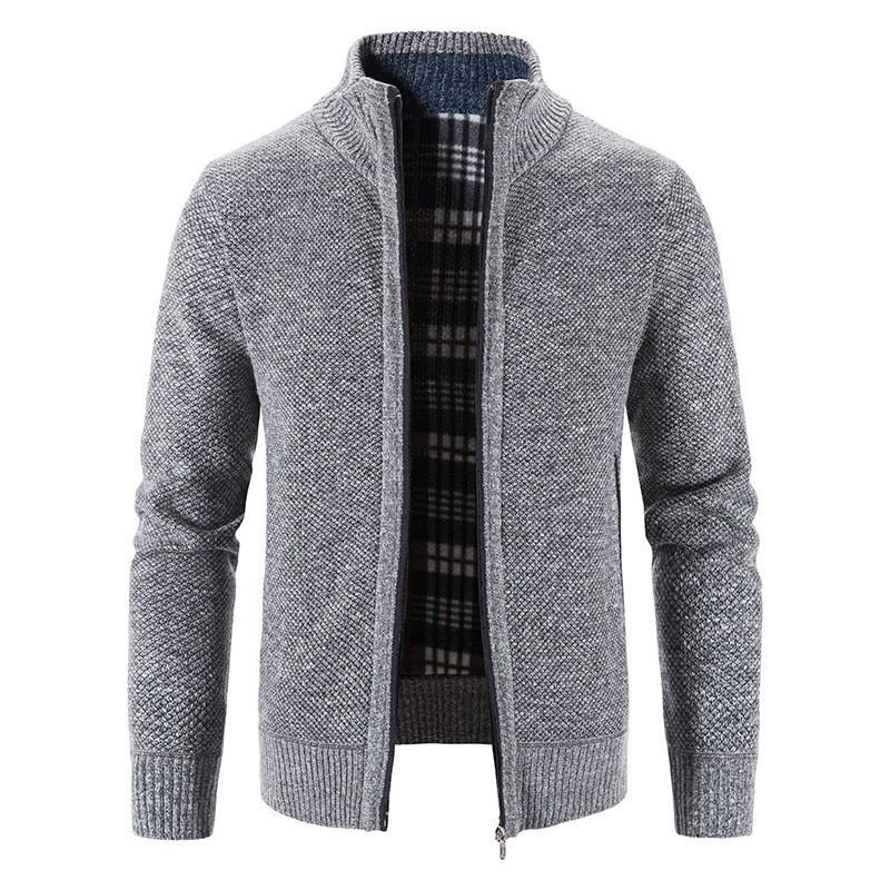 Men's Winter Stand-Up Collar Knitted Cardigan: Loose, Plus Velvet, Big Size, Fashionable, Casual Coat