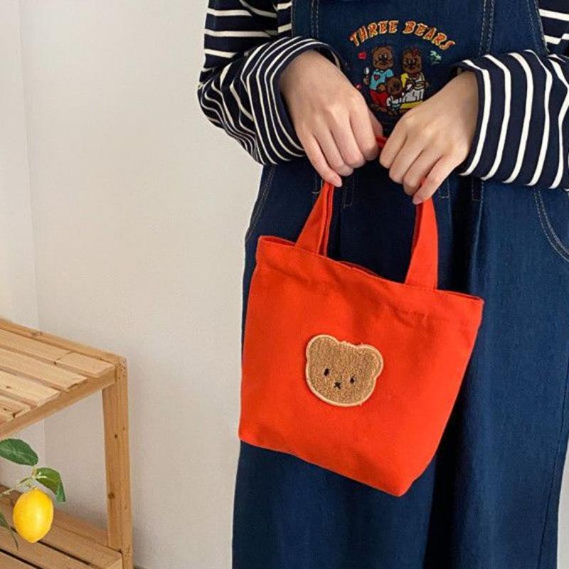 

Женская сумка, повседневная милая холщовая сумка с медведем для девочек, удобная мини-маленькая сумочка 18*21cm оранжевый