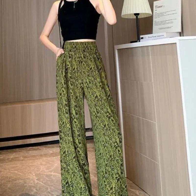 Korean Fashion Summer New Women's Elastic Waist Tie Dye Simplicity Casual Breathable Loose High Waist Straight Wide Leg Pants