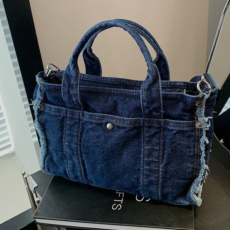 

Denim bag 2025 new casual tote bag lazy wind large capacity shoulder hand carry messenger bag fashionable women s bag темно-синий