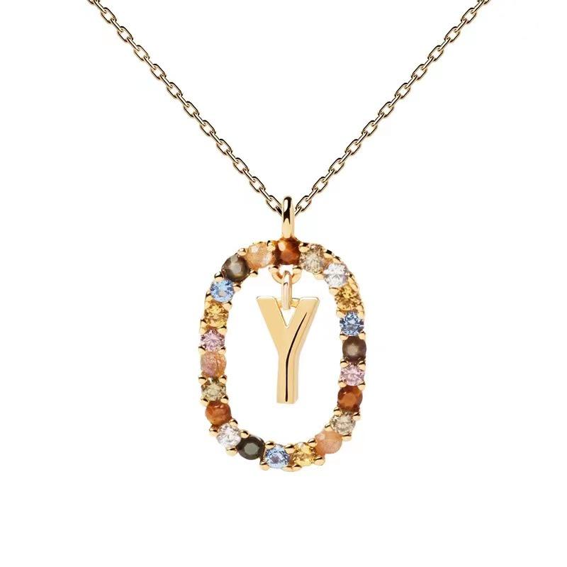 Colored Zirconia 26-Letter Necklace: European & American Style Simple Clavicle Chain Pendant