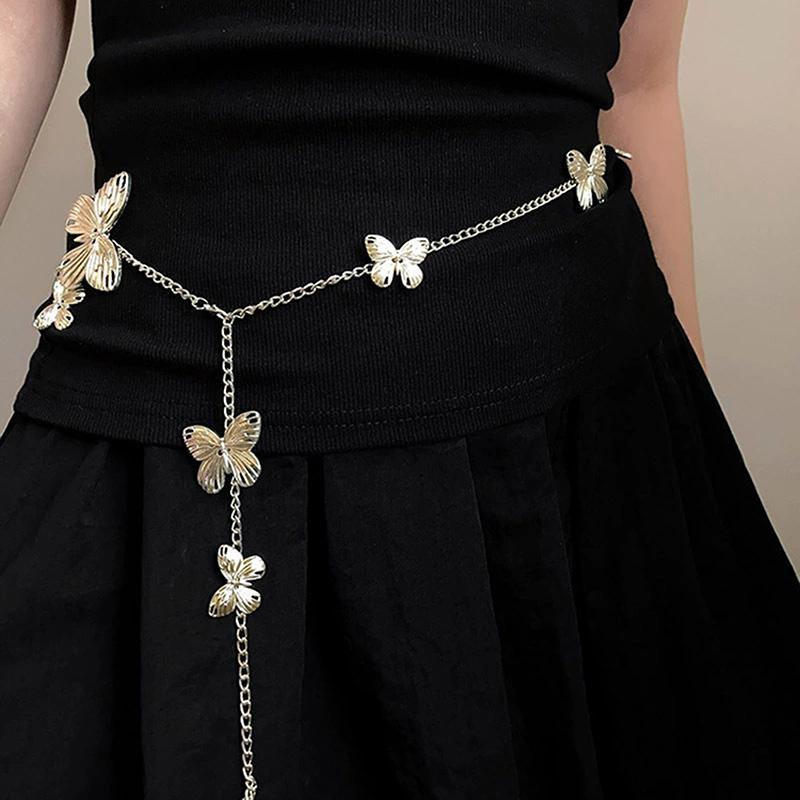 Exquisite Gold Color Butterfly Waist Chain For Women Vintage Metal Long Tassel Belt Lady Body Chains Y2K Jewelry Accessories