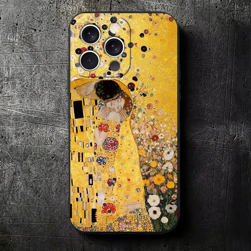 Kiss By Gustav Klimt Art Soft Phone Case for iPhone 16 16E 17 Air 15 Pro Max 14 Plus 13 Mini 11 12 7 Black Cover Back Shell