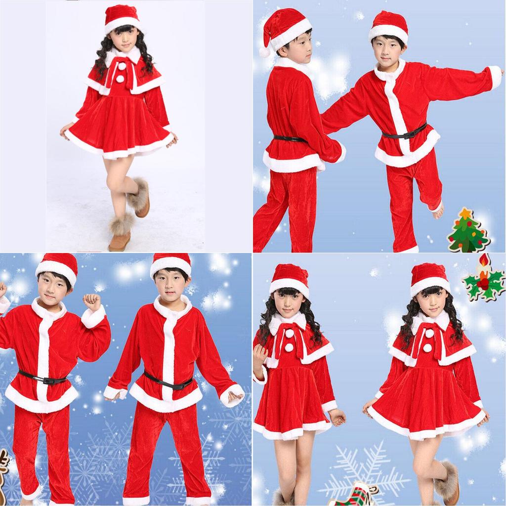 Soft Cotton Blend Children's Christmas Apparel Red Santa Suit For Boys And Girls