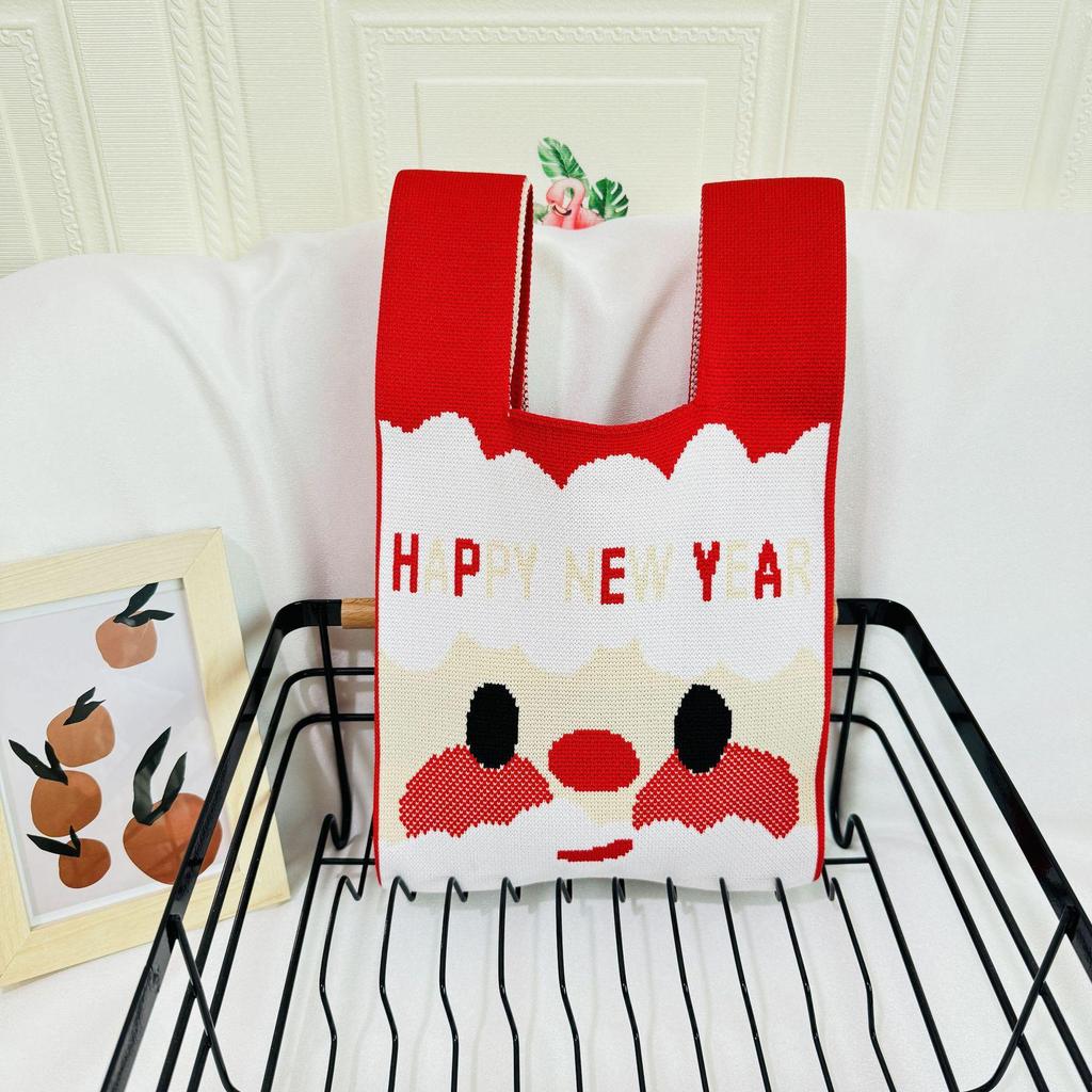 2024 Festive Red Knitted Handbags: Women's New Year Souvenir & Walking Bags
