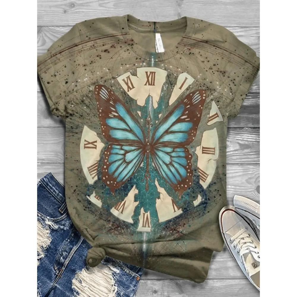 Butterfly Dragonfly Pattern 3D Print T-Shirts Women's Short Sleeves T Shirt Streetwear Y2k Harajuku Tees Tops Female Clothing