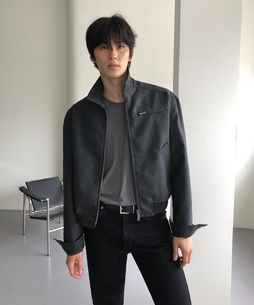 THEY Suede Leather Collar Blouson Jacket_Black