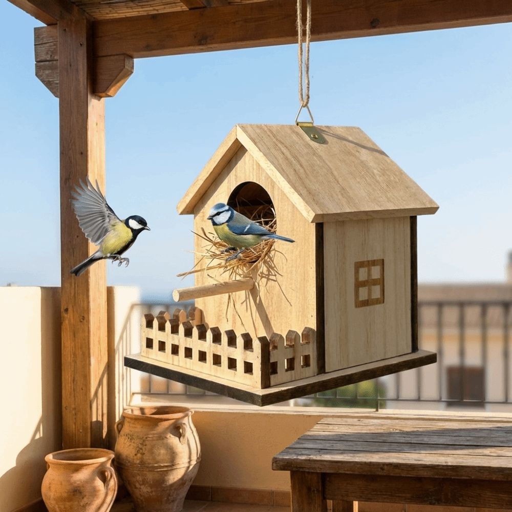 Hanging Bird Breeding Box Bird Cage Bird Feeder House Wood Bird House  Backyard Home