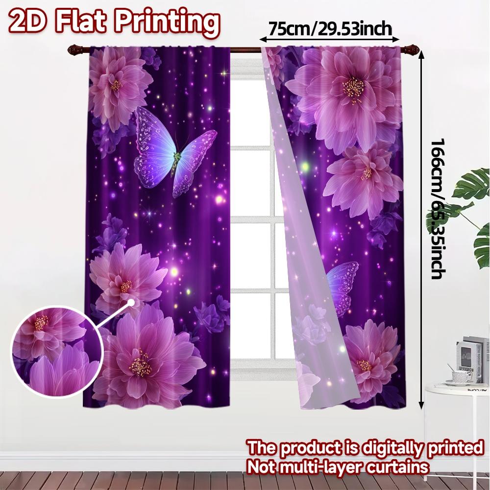 2D Flat Printing  JIT 2pcs   Curtains (Without Rod) Butterfly Bliss Pattern Modern Curtains Versatile Polyester Fabric Curtains