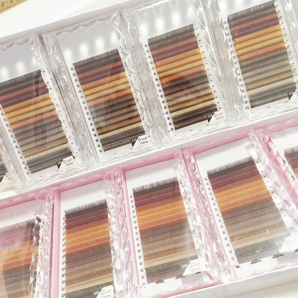 Custom Logo Matte Brown Cashmere Lash Extension Soft Color Volume Lash Trays Individual Color Eyelash Extension Supplies