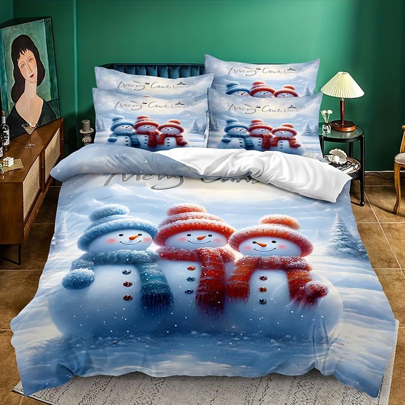 

[Snowman Duvet Cover Set] 3pcs Snowman Duvet Cover Set 3D Printed Duvet Cover with Pillowcases Soft and Comfortable Breathable EU Twin(135x200cm)