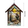 2D Handgefertigter Sonnenfänger Buntglas Krippenszene Sonnenfänger Fensterhängeornament für Heimdekoration Christlich für Familie