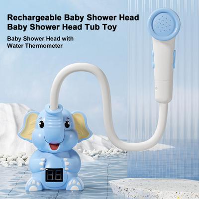 Elephant Baby Bath Shower Head with LCD Display Water Thermometer Electric Rechargeable Bathroom