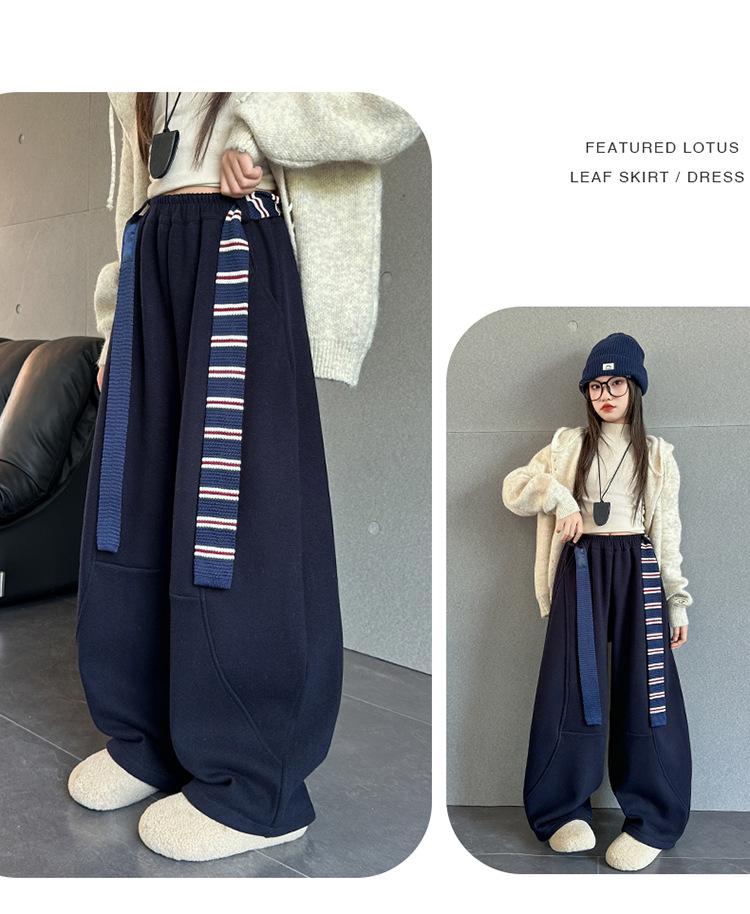 2025 Autumn/Winter Girls' Fleece-Lined Scimitar Sweatpants - Thick, Warm Sports Pants for Big Kids