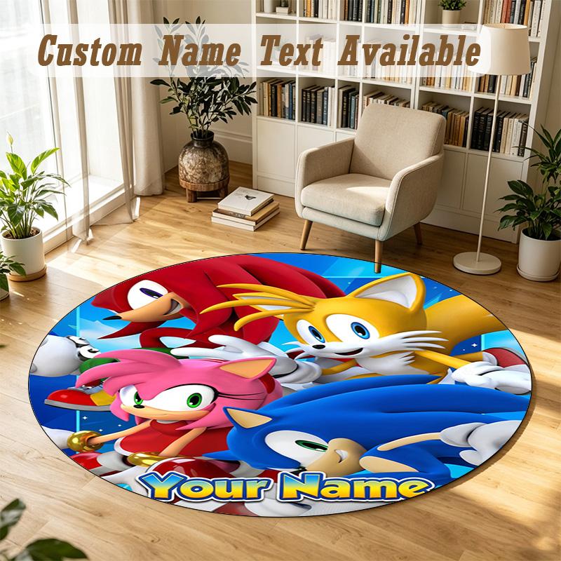 Round Rug Custom NameSonic Pattern Non Slip Carpet Home Floor Decor
