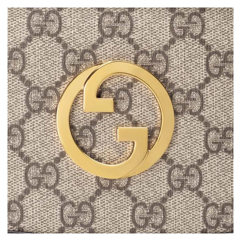 Gucci Blondie Round Interlocking Double G Zipper Closure Leather and Canvas Crossbody Shoulder Bag Women's Style