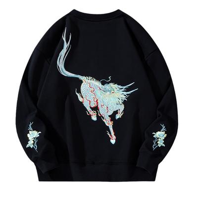 East Rain Long Embroidered Loose Plus Phoenix and Japanese Street for or and FUN404 Men's Sweatshirt, Cotton, Fit, Soft, Size, Print, Style, Stylish,