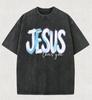 Gradient Brush Jesus Loves You Letter Graphic TShirt Vintage Washed Crew Neck Loose Casual Short Sleeve Daily Street Style Top